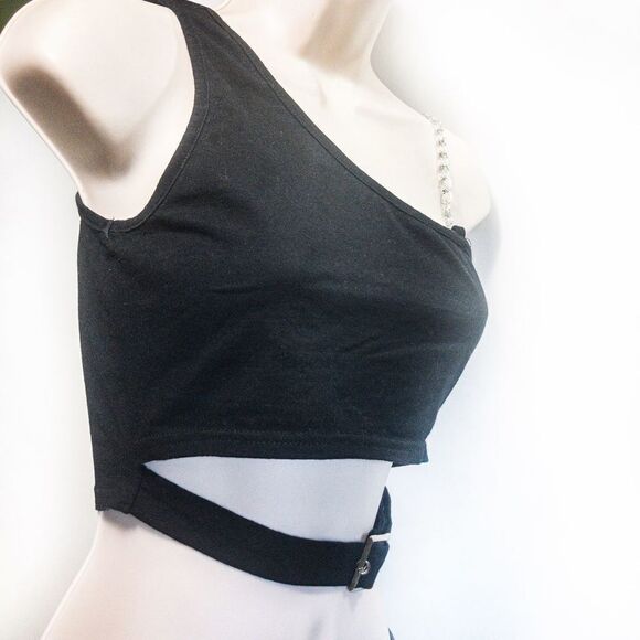 ZAFUL Black One Shoulder Chain Hollowed Out Tank Sz 6 - Picture 3 of 10